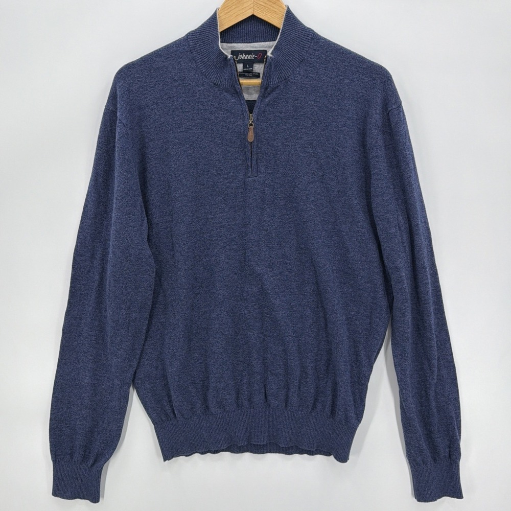 Johnnie-O Men's Large Helios Blue 1/4 Zip‎ Pullover Sweater Cotton Silk Blend